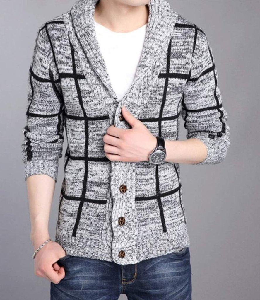 Mens Shawl Collar Gray Cardigan - BelleHarris