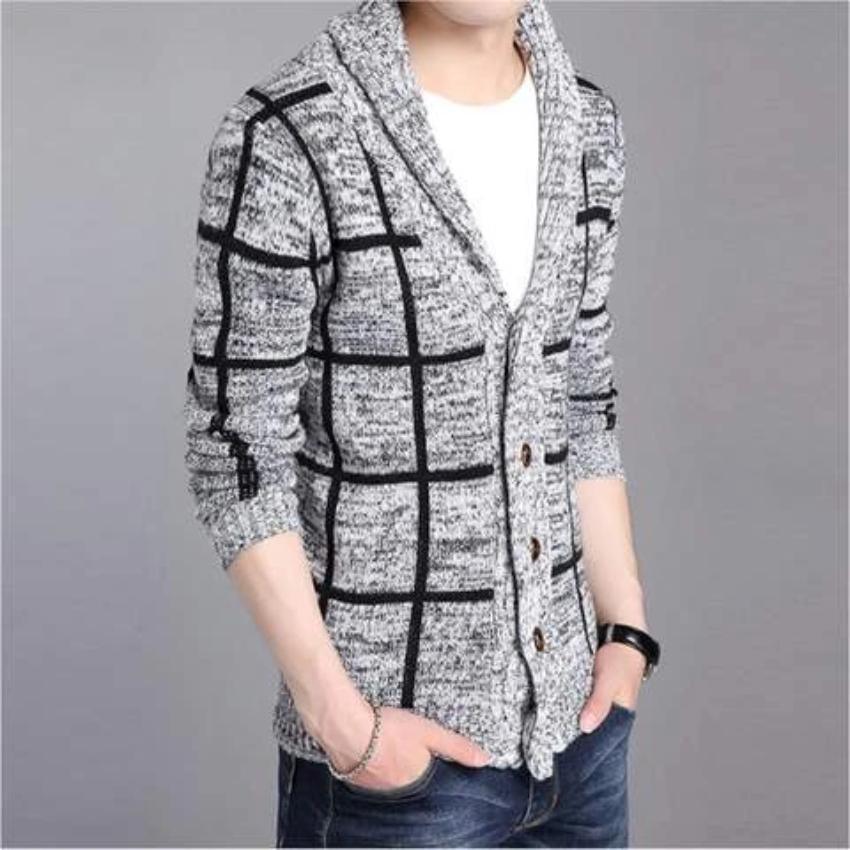 Mens Shawl Collar Gray Cardigan - BelleHarris