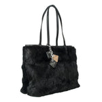 Olivia Fur+Leather Handbag - Black - BelleHarris