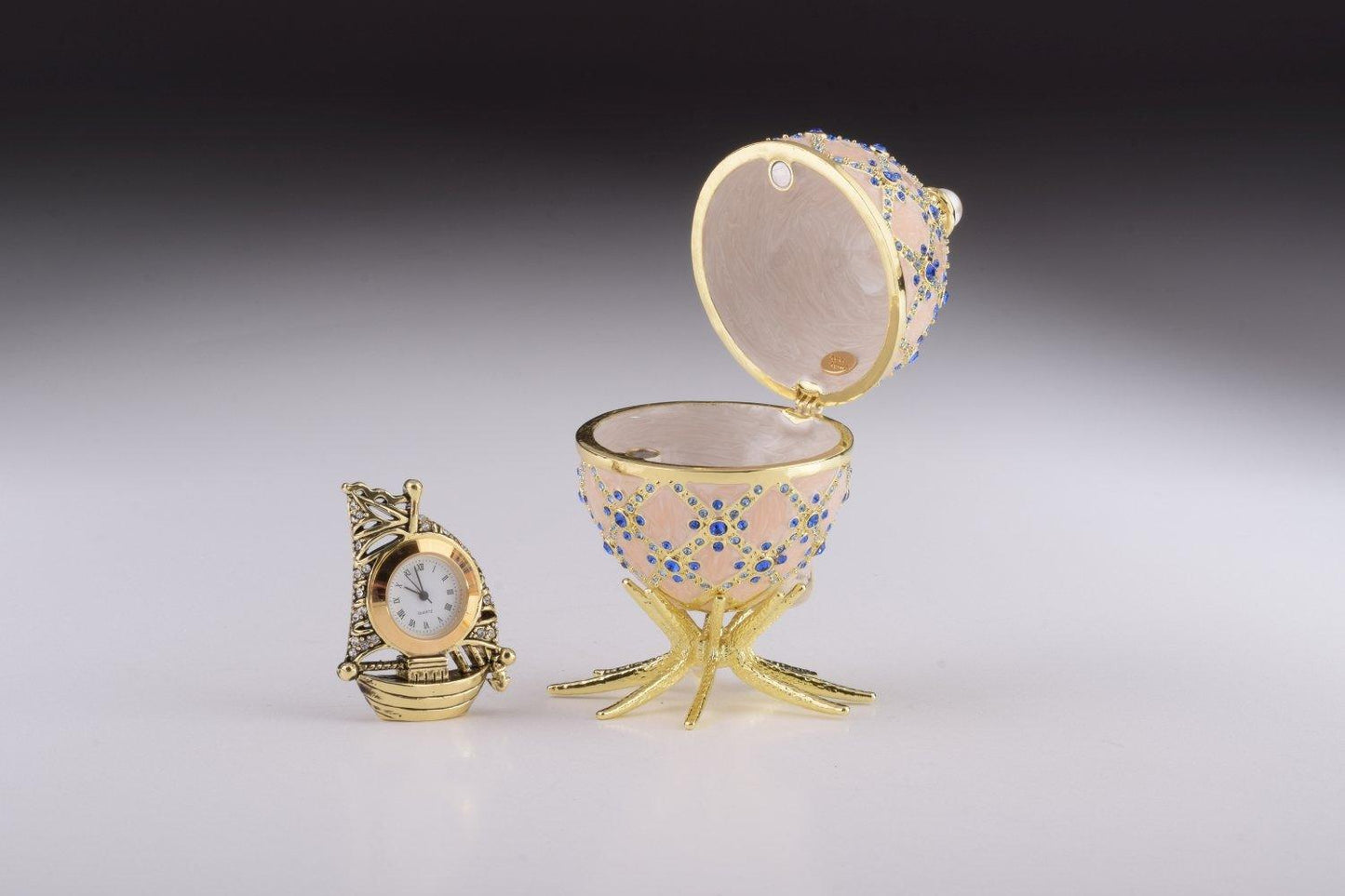 Pink Faberge Egg with Clock Inside - BelleHarris