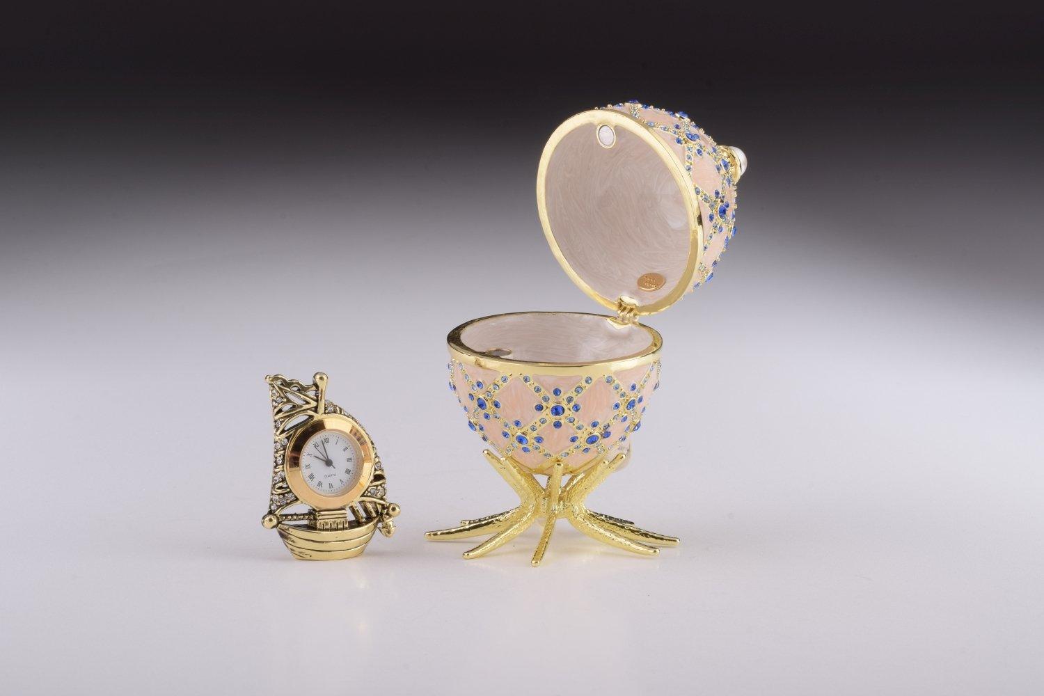 Pink Faberge Egg with Clock Inside - BelleHarris