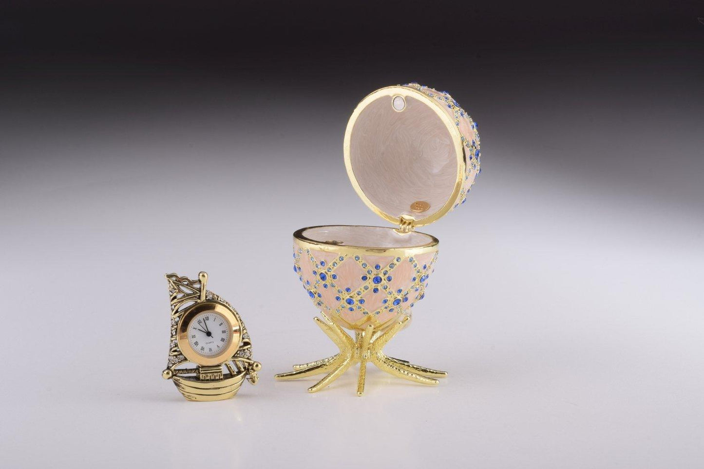 Pink Faberge Egg with Clock Inside - BelleHarris