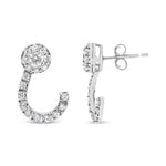 Round-Cut Diamond Curved Drop Stud Earrings - 4K White Gold 1.00 Cttw Round-Cut Diamond Curved Cluster Drop Stud Earrings (G-H Color, SI1-SI2 Clarity) - BelleHarris