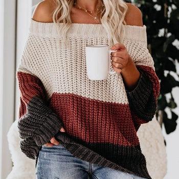 Round Neck Patchwork Color Sweater - BelleHarris