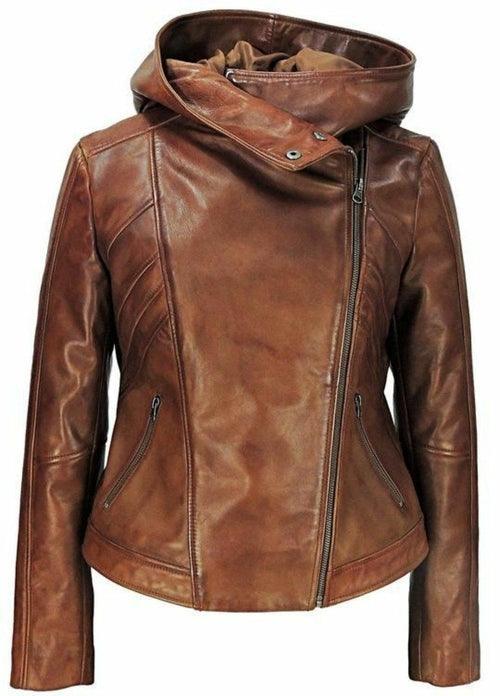 Sasha High Fashion Womens Hooded Leather Jacket - BelleHarris