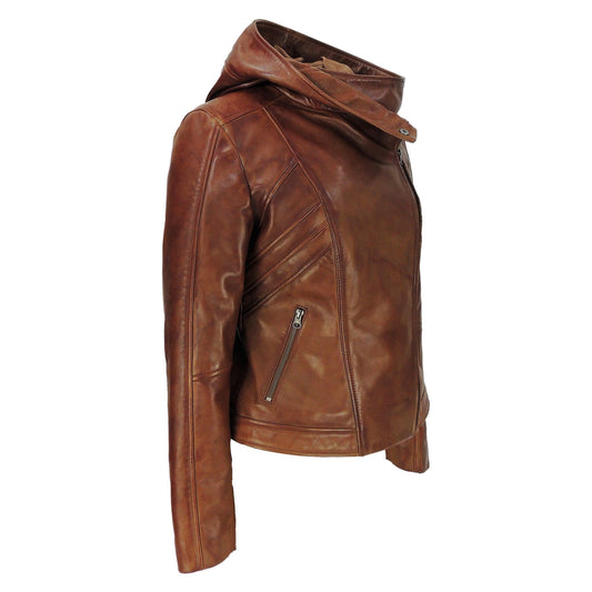 Sasha High Fashion Womens Hooded Leather Jacket - BelleHarris