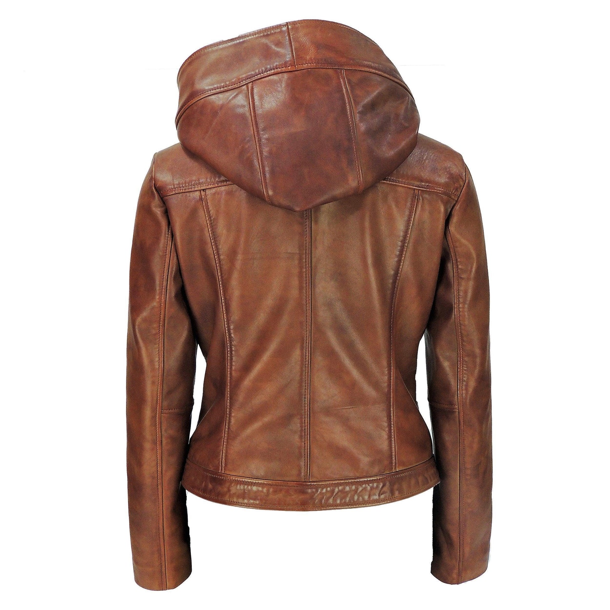 Sasha High Fashion Womens Hooded Leather Jacket - BelleHarris