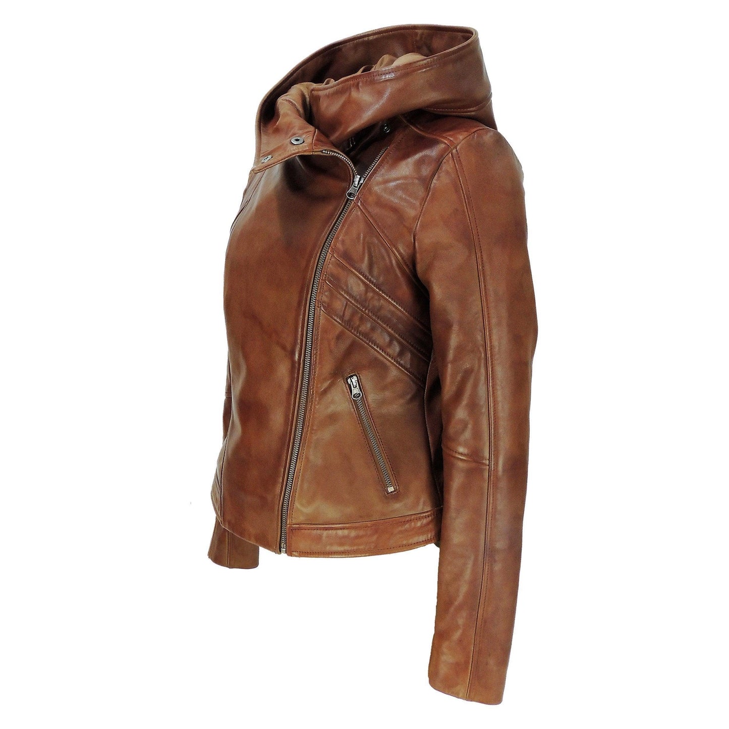 Sasha High Fashion Womens Hooded Leather Jacket - BelleHarris