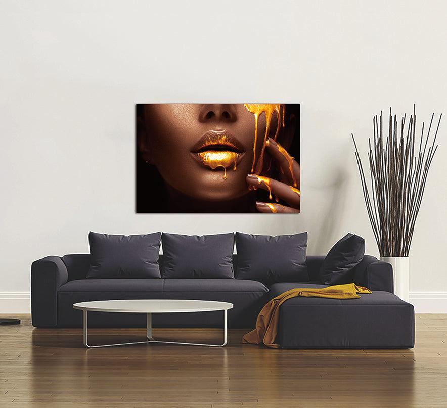 Sensuous-woman-and-liquid-gold-acrylic-print unframed wall art belleharris