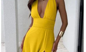 Sexy Halterneck V-neck Slit Dress Summer Backless Strappy Skirt Fashion Temperament Clothing Women - BelleHarris