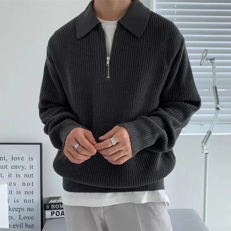 Spring Autumn New Knitting Polo Shirt for Men - BelleHarris
