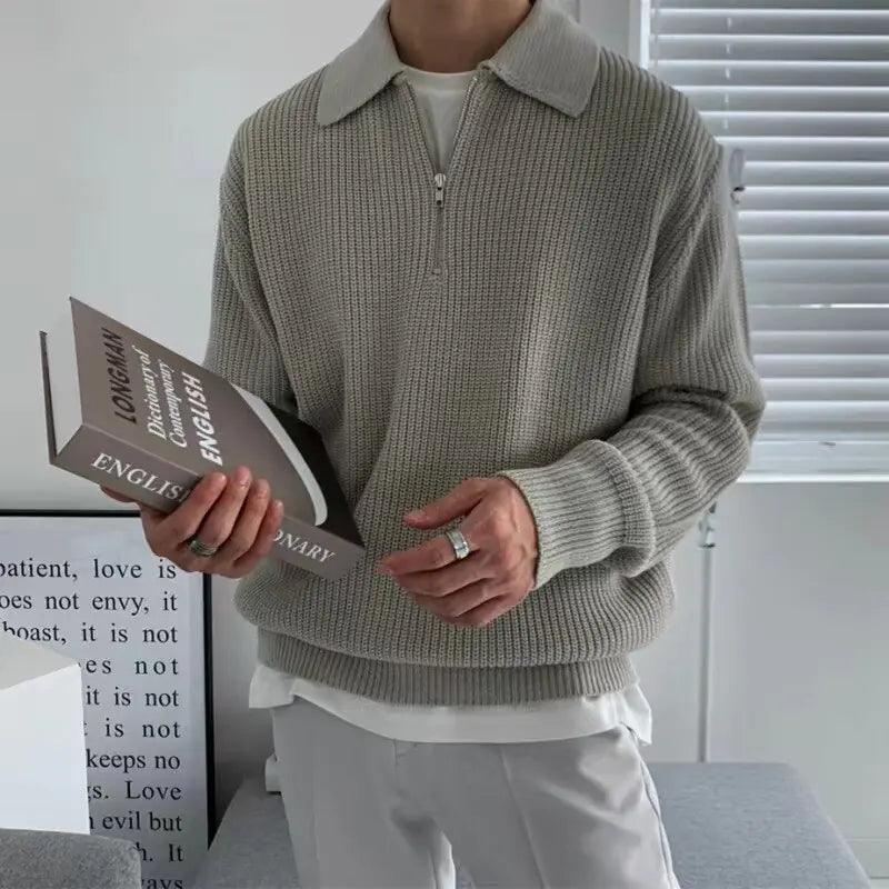 Spring Autumn New Knitting Polo Shirt for Men - BelleHarris