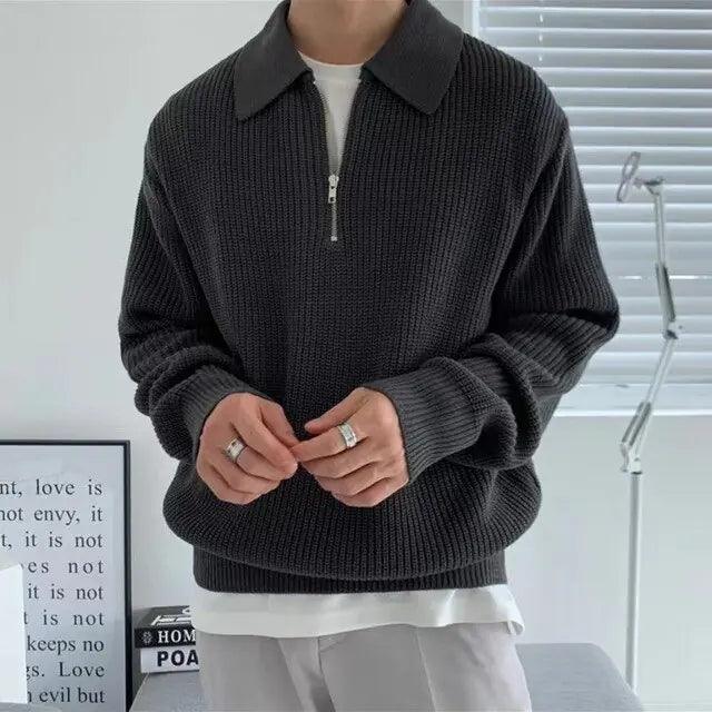 Spring Autumn New Knitting Polo Shirt for Men - BelleHarris