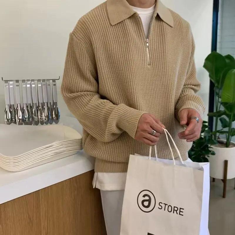 Spring Autumn New Knitting Polo Shirt for Men - BelleHarris