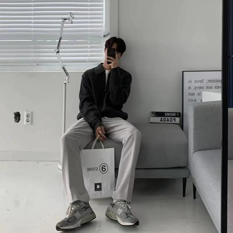 Spring Autumn New Knitting Polo Shirt for Men - BelleHarris