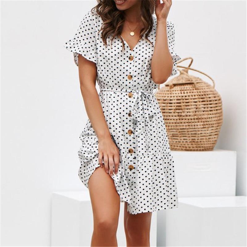 Summer Dress Women Sexy V Neck Butterfly Short Sleeve Beach Dress - BelleHarris
