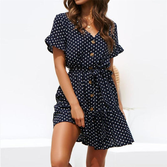 Summer Dress Women Sexy V Neck Butterfly Short Sleeve Beach Dress - BelleHarris