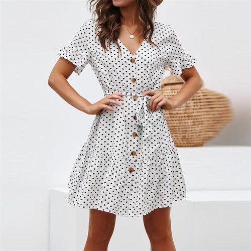 Summer Dress Women Sexy V Neck Butterfly Short Sleeve Beach Dress - BelleHarris