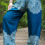 Teal FLORAL Women Boho Pants Hippie Pants Yoga Pants - BelleHarris