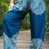 Teal FLORAL Women Boho Pants Hippie Pants Yoga Pants - BelleHarris