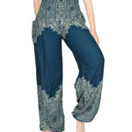 Teal FLORAL Women Boho Pants Hippie Pants Yoga Pants - BelleHarris