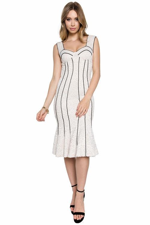 Bella Dress - Bustier lace mermaid dress with black piping detail - BelleHarris