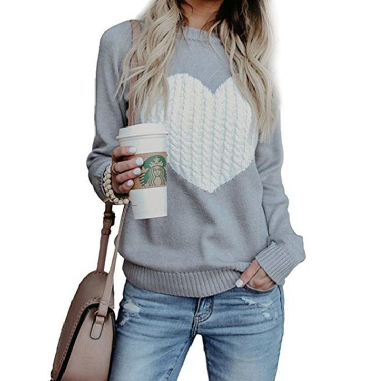 Women Long Sleeve Slim Heart Knitted Sweaters - BelleHarris