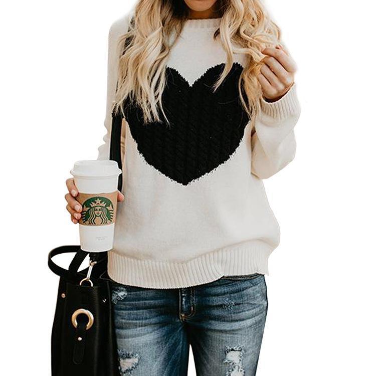 Women Long Sleeve Slim Heart Knitted Sweaters - BelleHarris