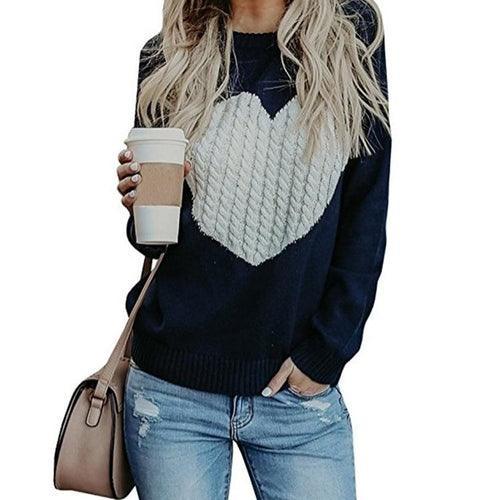 Women Long Sleeve Slim Heart Knitted Sweaters - BelleHarris