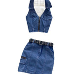 Women's Retro Slim Short Sleeveless Halter Denim Vest Two-piece Set - BelleHarris