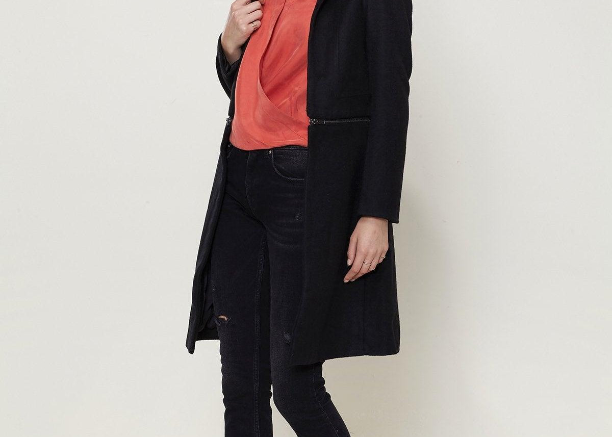 Women's Wool-blended Open Front Jacket In Black - BelleHarris