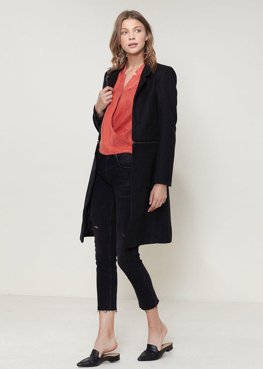 Women's Wool-blended Open Front Jacket In Black - BelleHarris