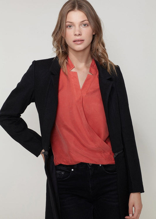 Women's Wool-blended Open Front Jacket In Black - BelleHarris
