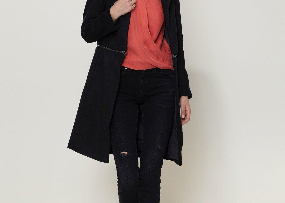 Women's Wool-blended Open Front Jacket In Black - BelleHarris