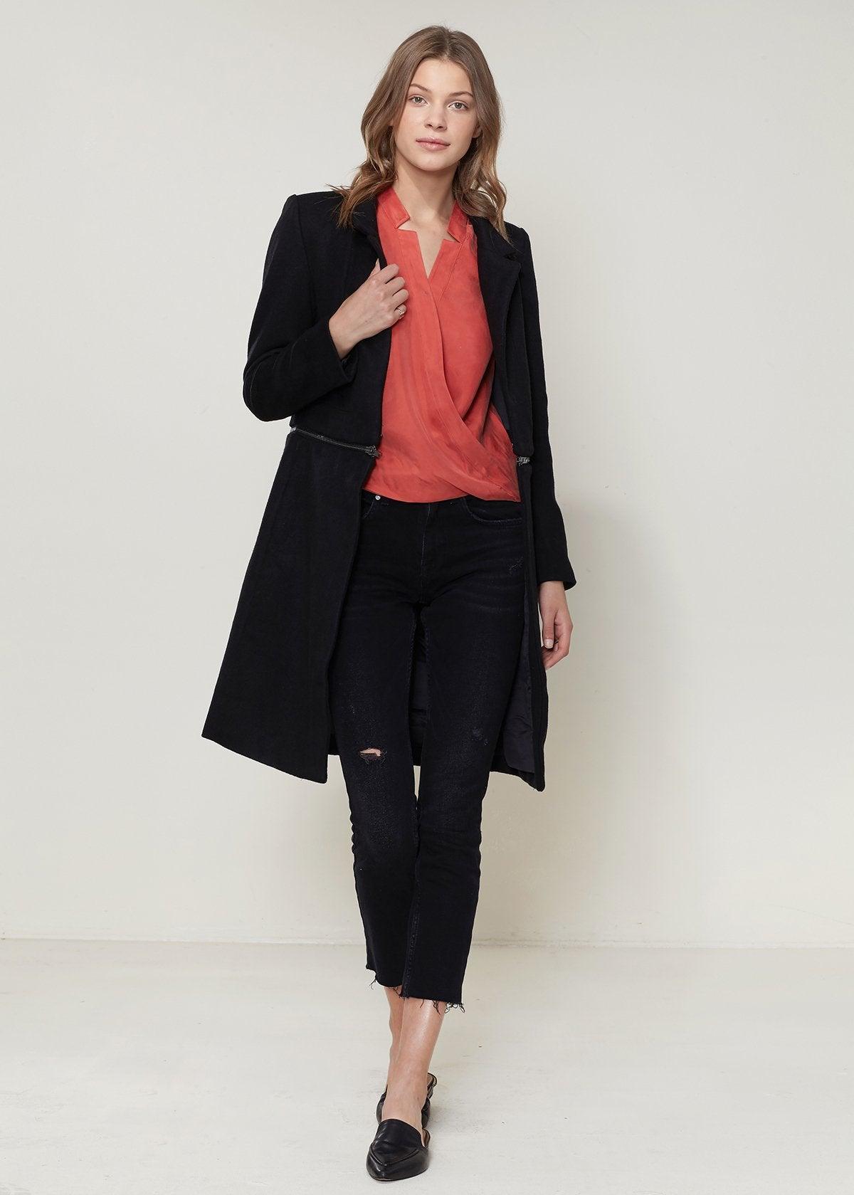 Women's Wool-blended Open Front Jacket In Black - BelleHarris