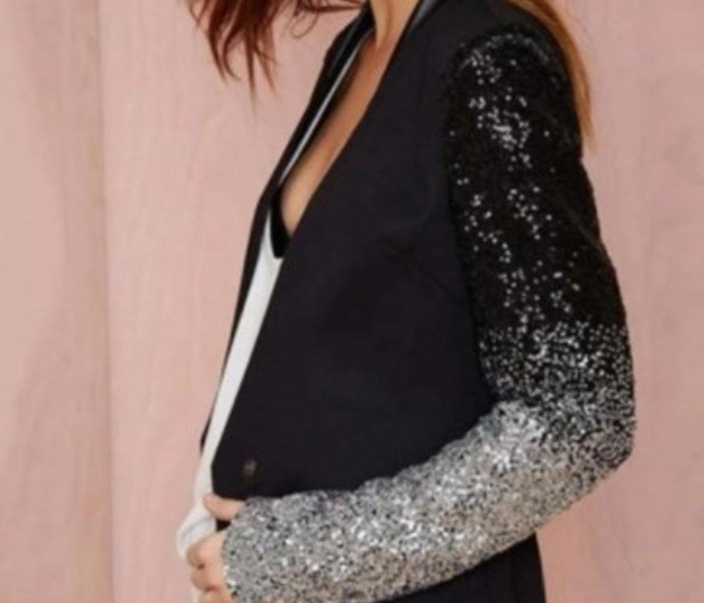 Womens Blazer with Sequins Sleeve - BelleHarris