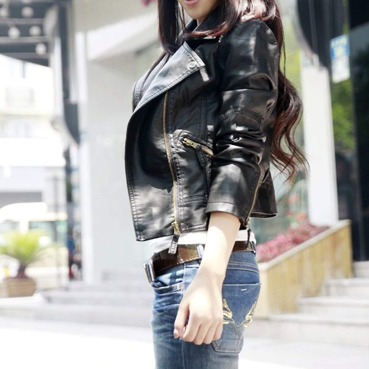 Womens Cropped Vegan Leather Jacket - BelleHarris