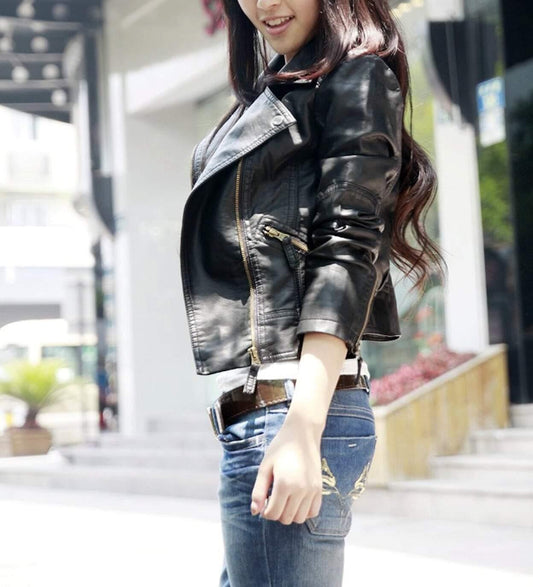 Womens Cropped Vegan Leather Jacket - BelleHarris