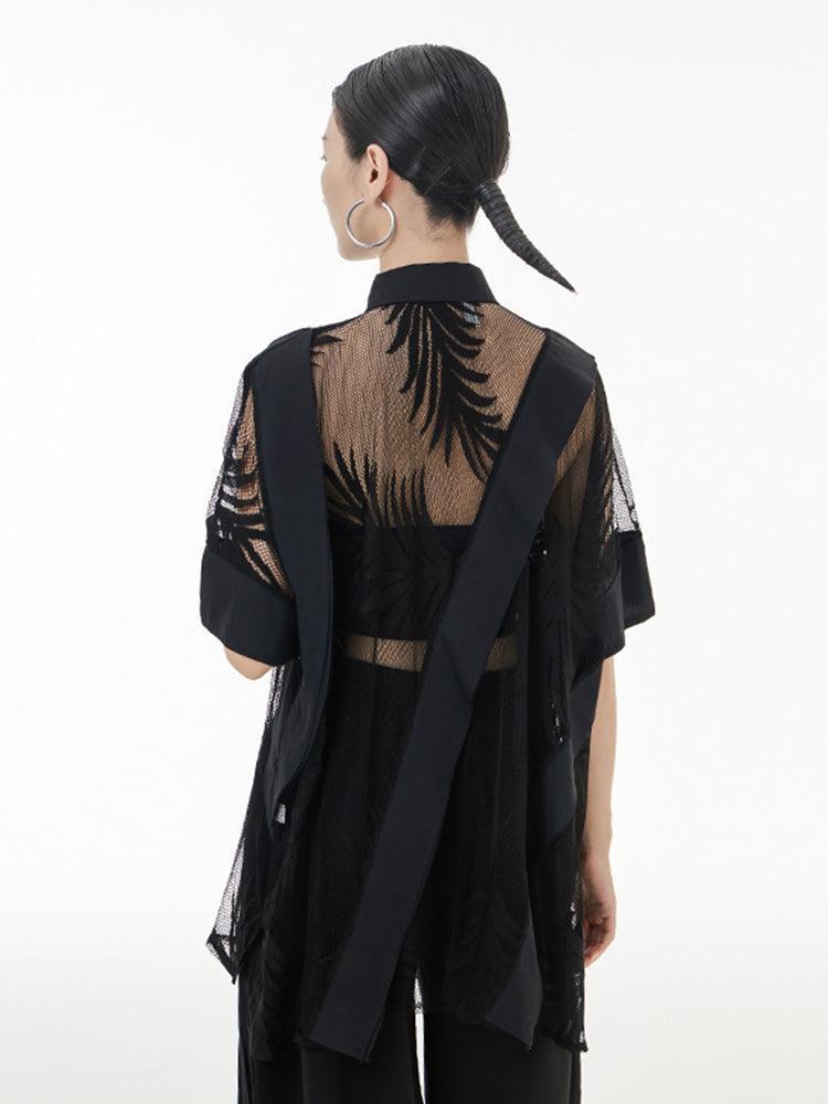 Hayato Sheer Leaf Blouse - Black - BelleHarris